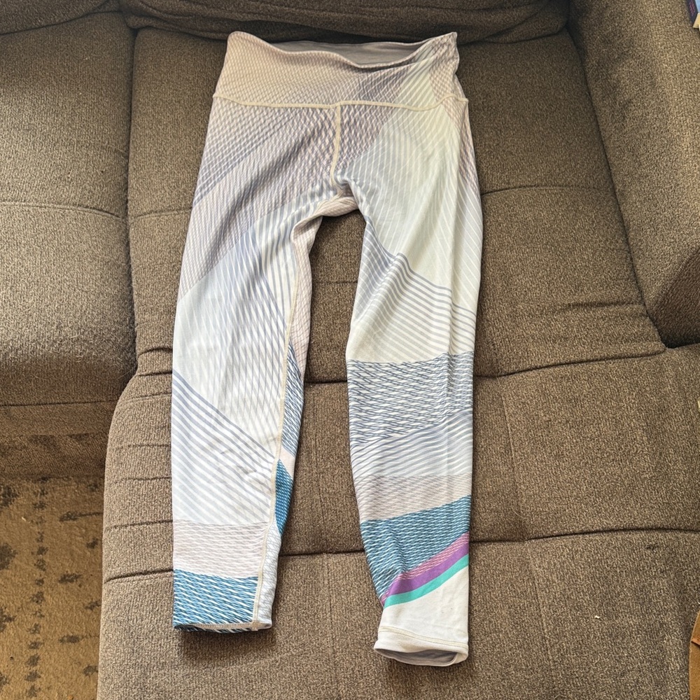 Peloton Multicolor Geometric Active Leggings in Blue, Teal, Purple and Cream